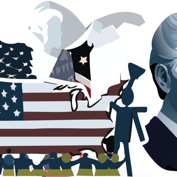 Are We Better Off this is an abstract image showing the open borders of the USA and a portrait of President Biden