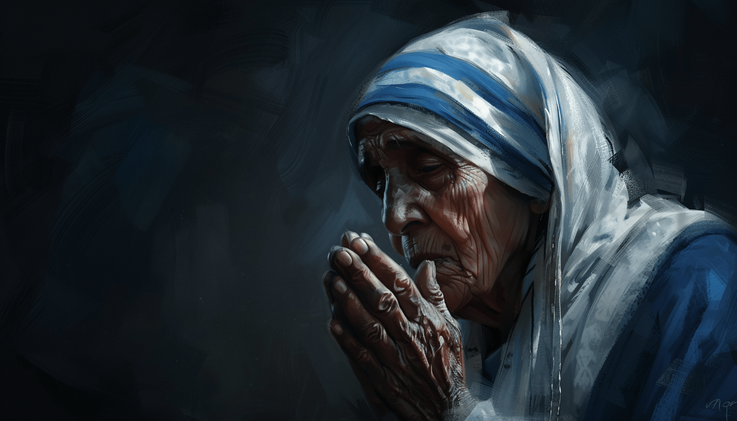 a heroic image of mother Teresa . digital art, digital illustration