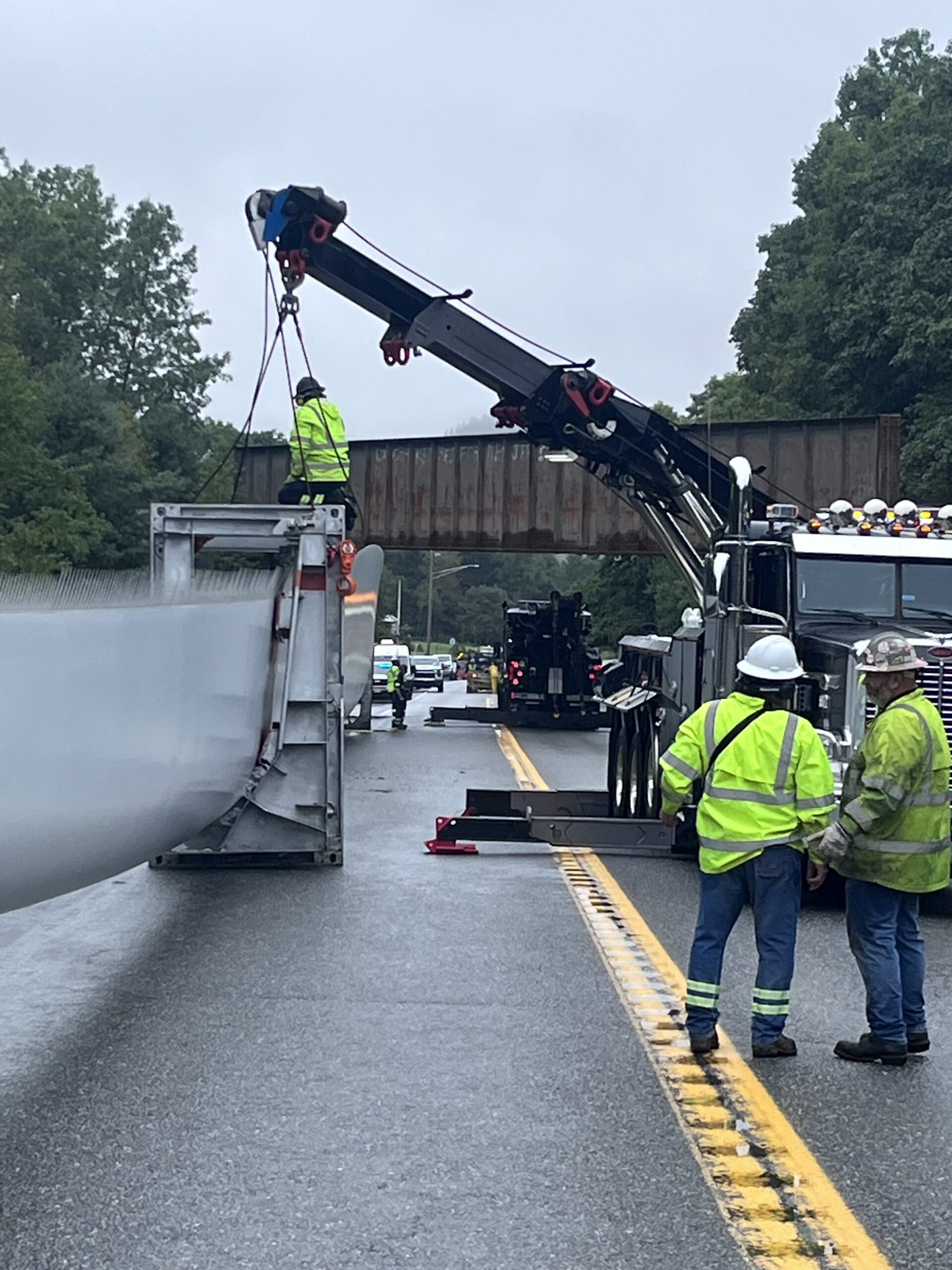 Tractor Trailer Carrying Wind Turbine Blade Shut Down Part of Route 1 After Crashing into Bridge, Rolling Over