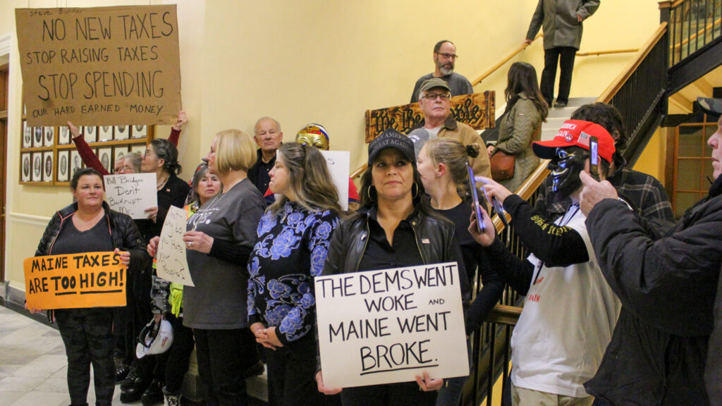 Protestors Gather in Augusta for Gov. Janet Mills’ 2025 State of the Budget Address